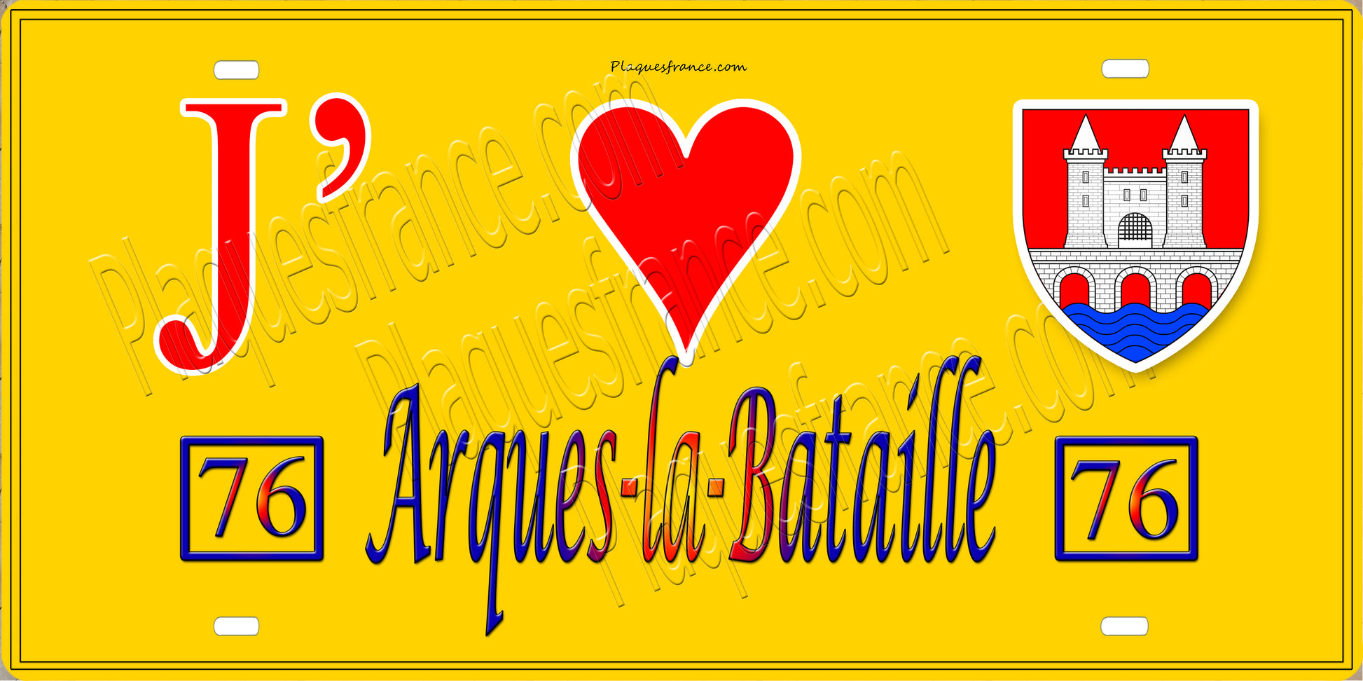Plaque métal décorative 15X30 J' ❤️ Arques-la-Bataille, Seine Maritime (76) jaune