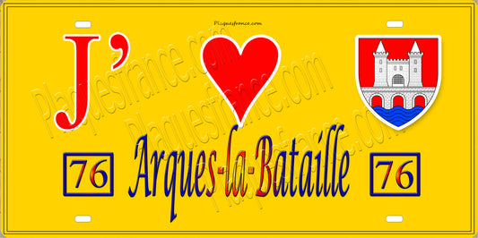 Plaque métal décorative 15X30 J' ❤️ Arques-la-Bataille, Seine Maritime (76) jaune