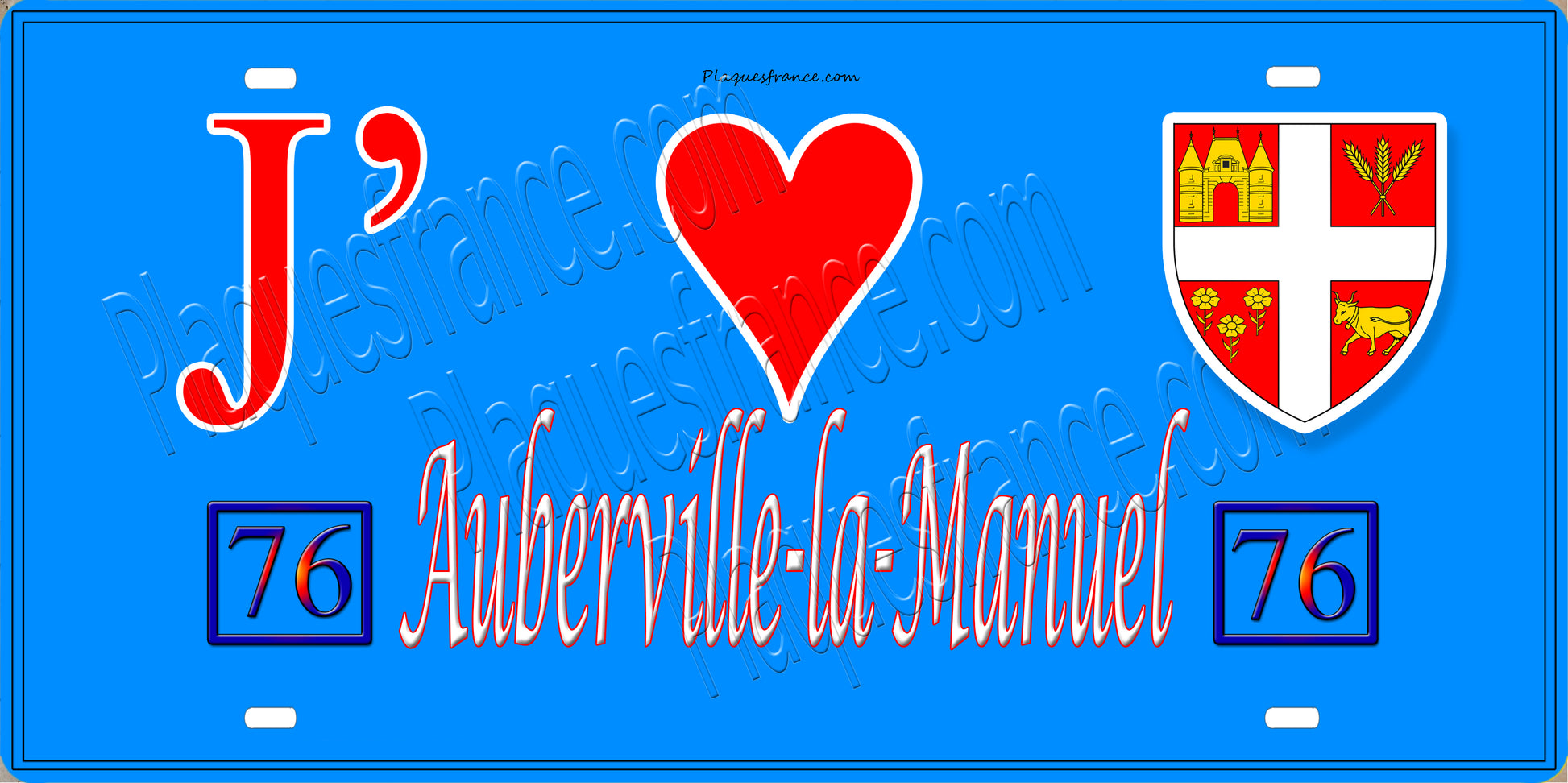 Plaque métal décorative 15X30 J' ❤️ Auberville-la-Manuel, Seine Maritime (76) bleu