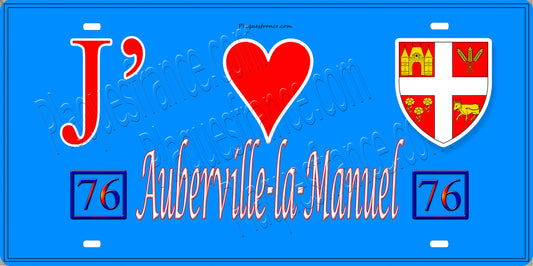 Plaque métal décorative 15X30 J' ❤️ Auberville-la-Manuel, Seine Maritime (76) bleu