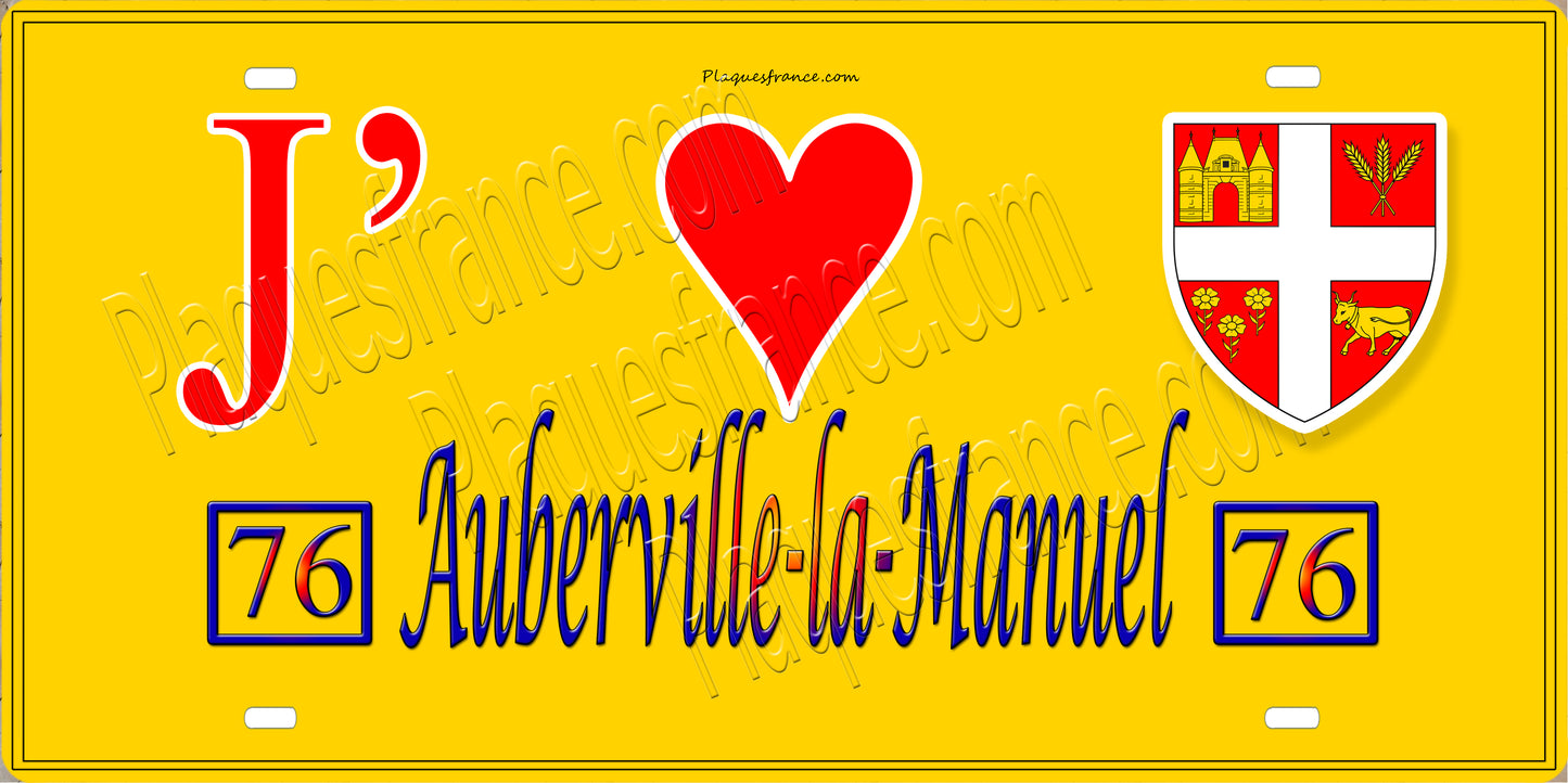 Plaque métal décorative 15X30 J' ❤️ Auberville-la-Manuel, Seine Maritime (76) jaune