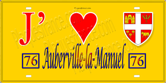 Plaque métal décorative 15X30 J' ❤️ Auberville-la-Manuel, Seine Maritime (76) jaune