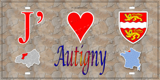 Plaque métal décorative 15X30 J' ❤️ Autigny, Seine Maritime (76) antque carte