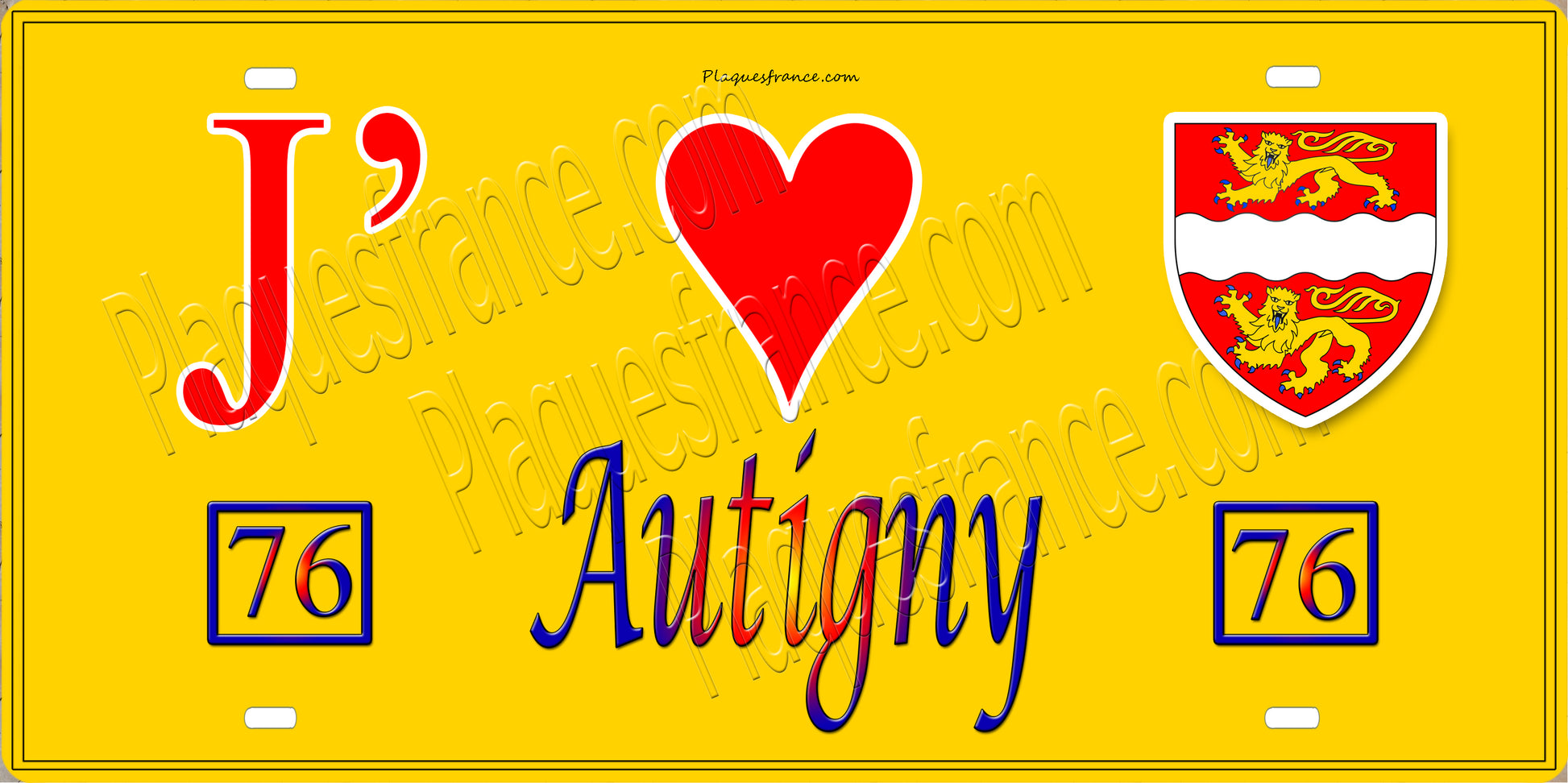 Plaque métal décorative 15X30 J' ❤️ Autigny, Seine Maritime (76) jaune