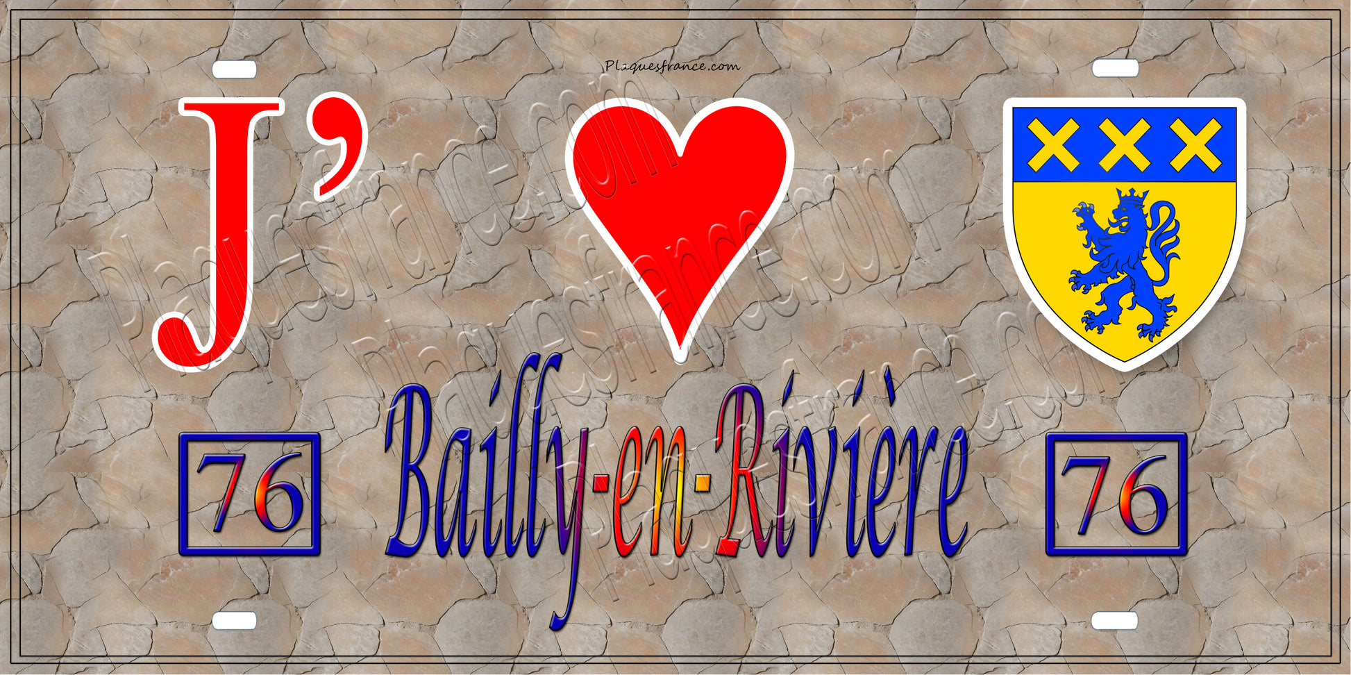 Plaque métal décorative  J' ❤️ Bailly-en-Rivière, Seine Maritime (76)  antique