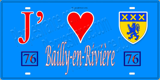 Plaque métal décorative 15 x 30 J' ❤️ Bailly-en-Rivière, Seine Maritime (76) bleu