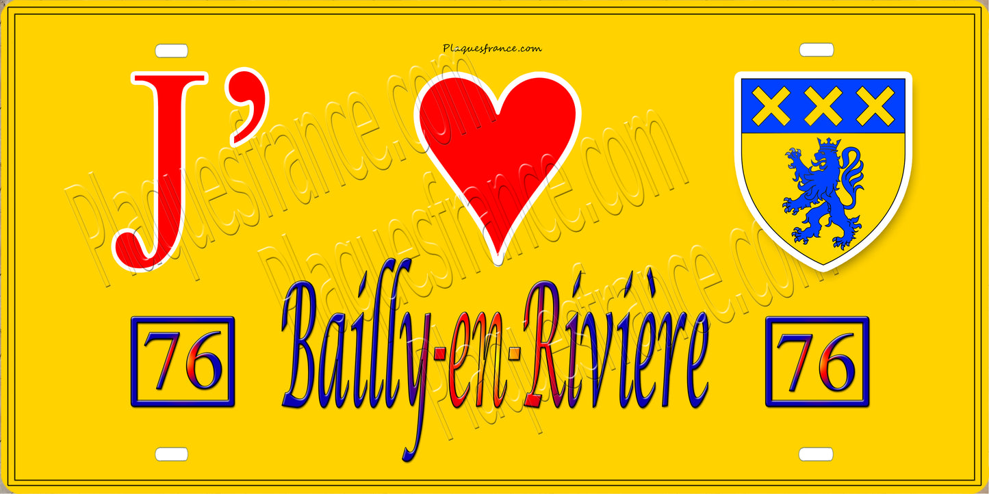 Plaque métal décorative 15 x 30 J' ❤️ Bailly-en-Rivière, Seine Maritime (76) jaune
