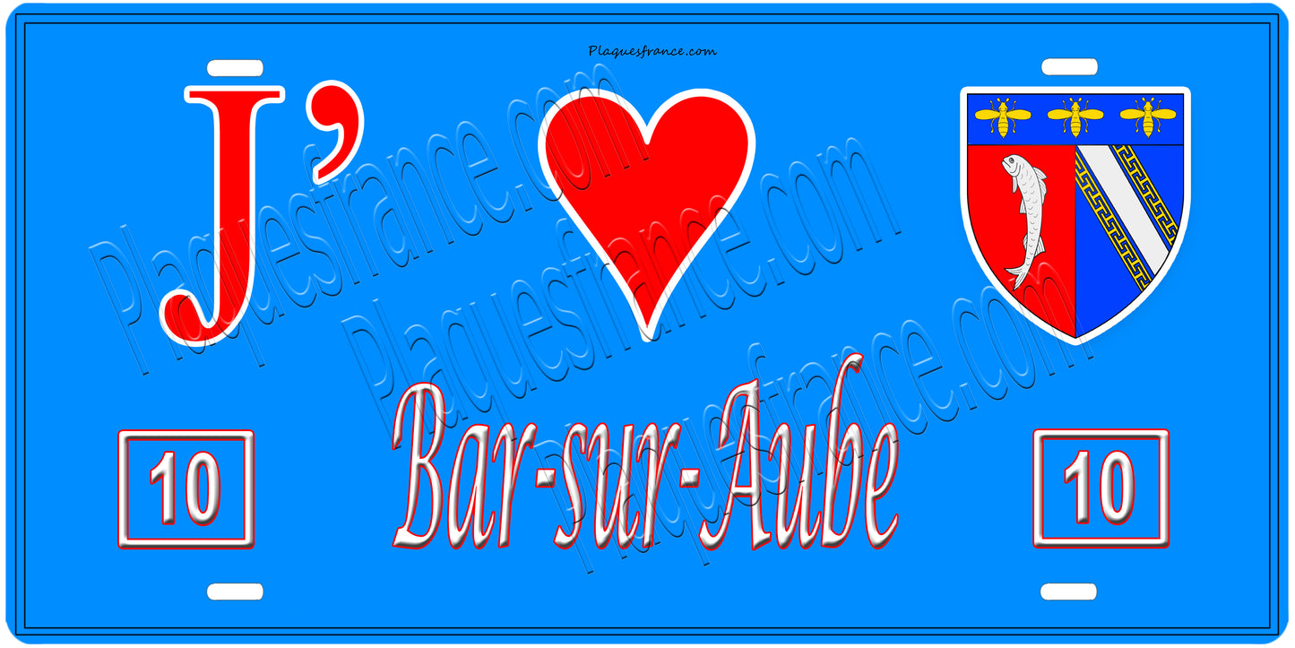 Plaque métal décorative, J' ❤️Bar-sur-Aube, Aube, fond  mur bleu 10