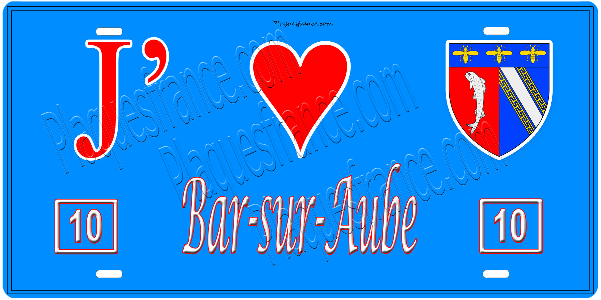 Plaque métal décorative, J' ❤️Bar-sur-Aube, Aube, fond  mur bleu 10