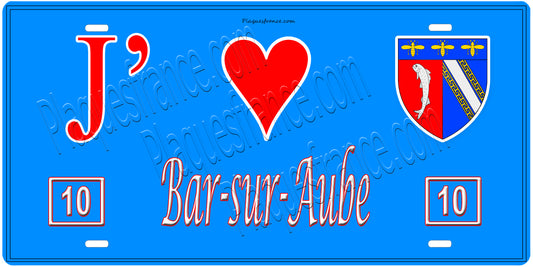 Plaque métal décorative, J' ❤️Bar-sur-Aube, Aube, fond  mur bleu 10