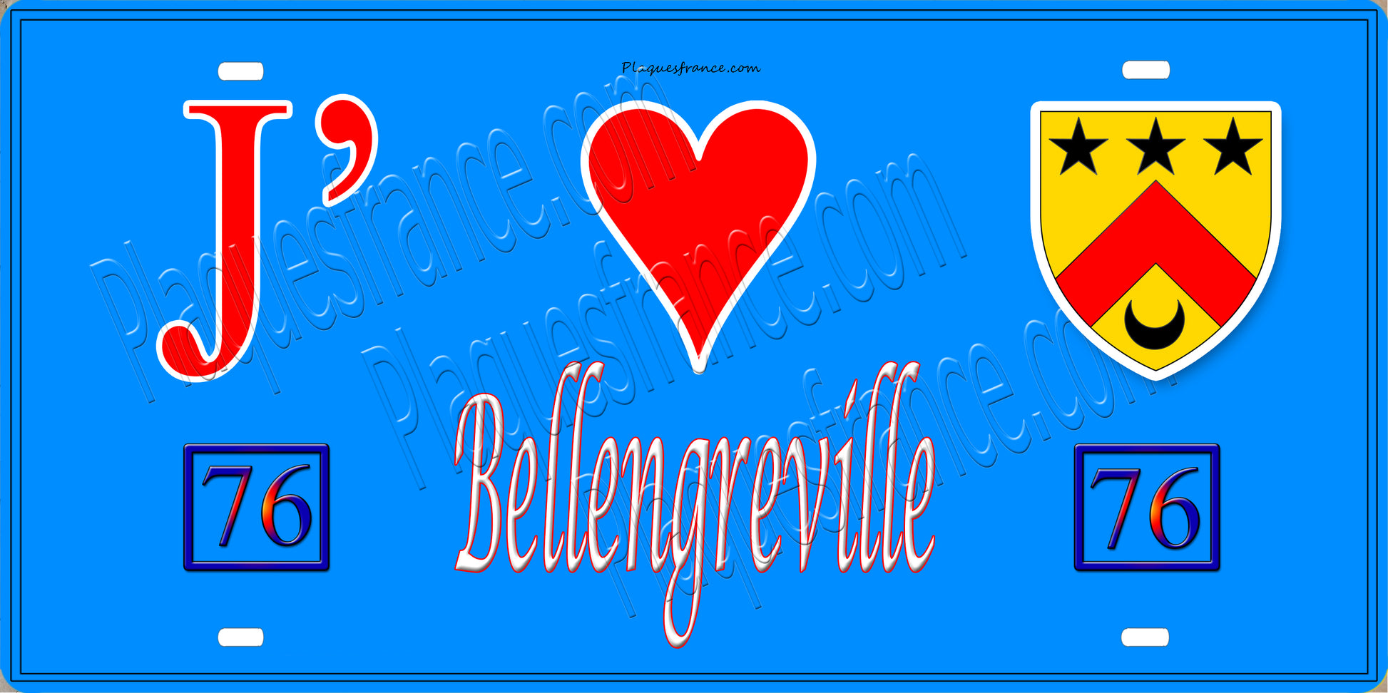 Plaque métal décorative 15x30 J' ❤️ Bellengreville, Seine Maritime (76) bleu