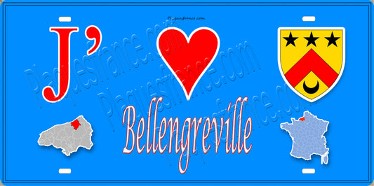 Plaque métal décorative 15x30 J' ❤️ Bellengreville, Seine Maritime (76) bleu carte