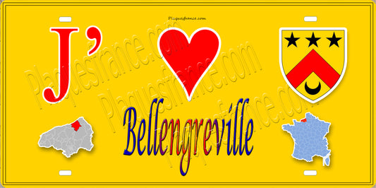 Plaque métal décorative 15x30 J' ❤️ Bellengreville, Seine Maritime (76) jaune carte