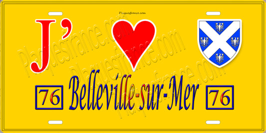 Plaque métal décorative  J' ❤️ Belleville-sur-Mer, Seine Maritime (76) jaune