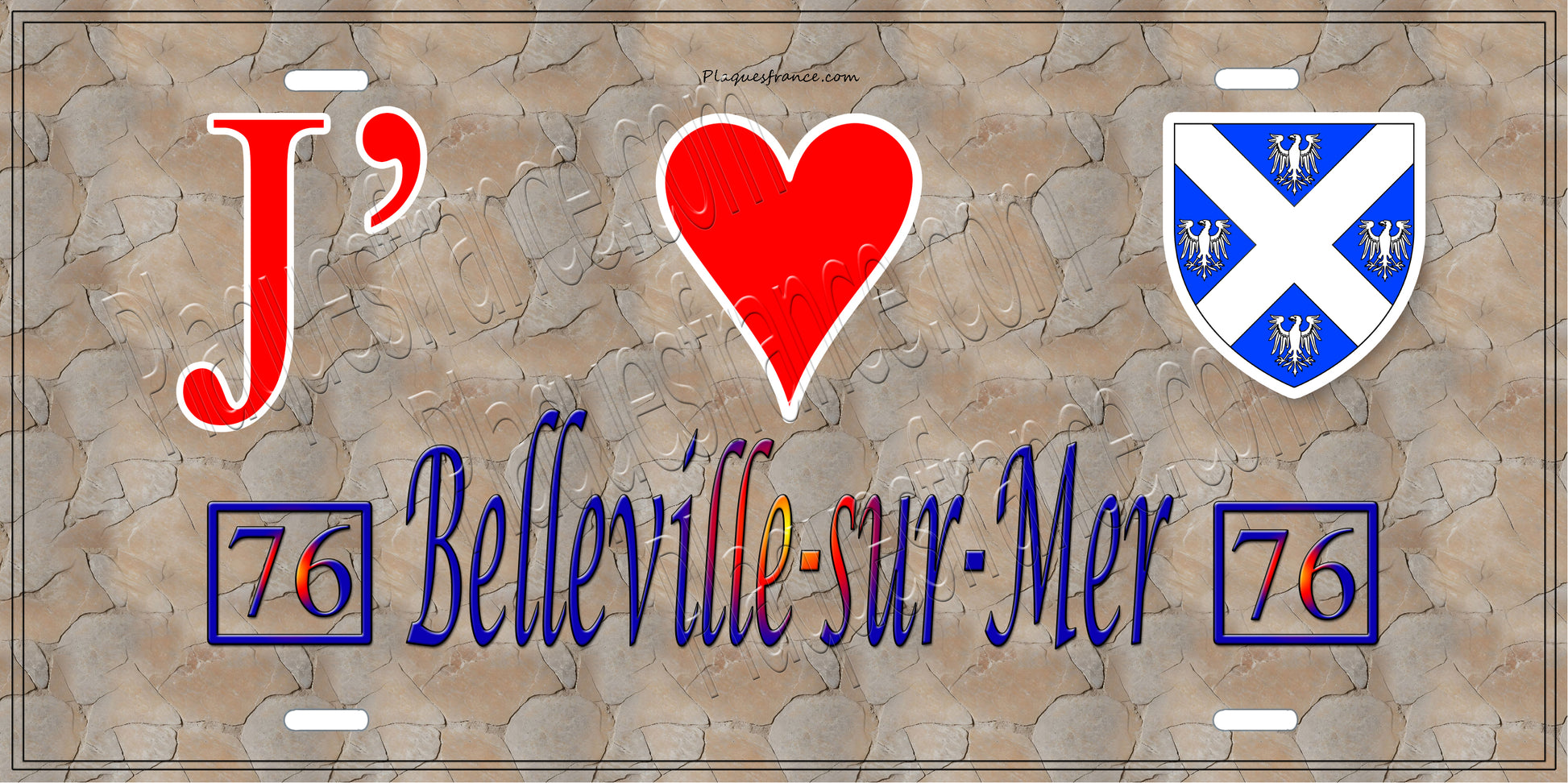 Plaque métal décorative  J' ❤️ Belleville-sur-Mer, Seine Maritime (76) antique