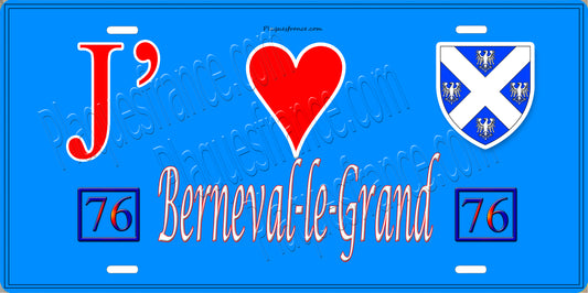 Plaque métal décorative  J' ❤️ Berneval-le-Grand, Seine Maritime (76) bleu