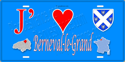 Plaque métal décorative  J' ❤️ Berneval-le-Grand, Seine Maritime (76) bleu carte