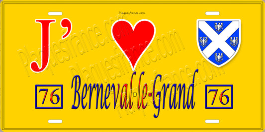 Plaque métal décorative  J' ❤️ Berneval-le-Grand, Seine Maritime (76) jaune