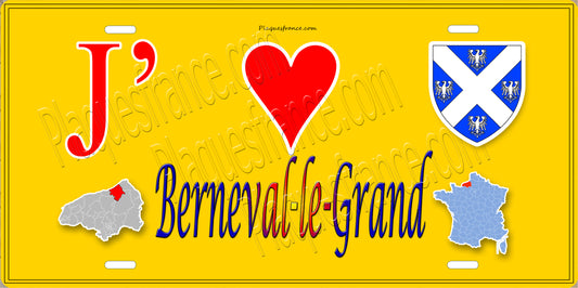 Plaque métal décorative  J' ❤️ Berneval-le-Grand, Seine Maritime (76) jaune crte