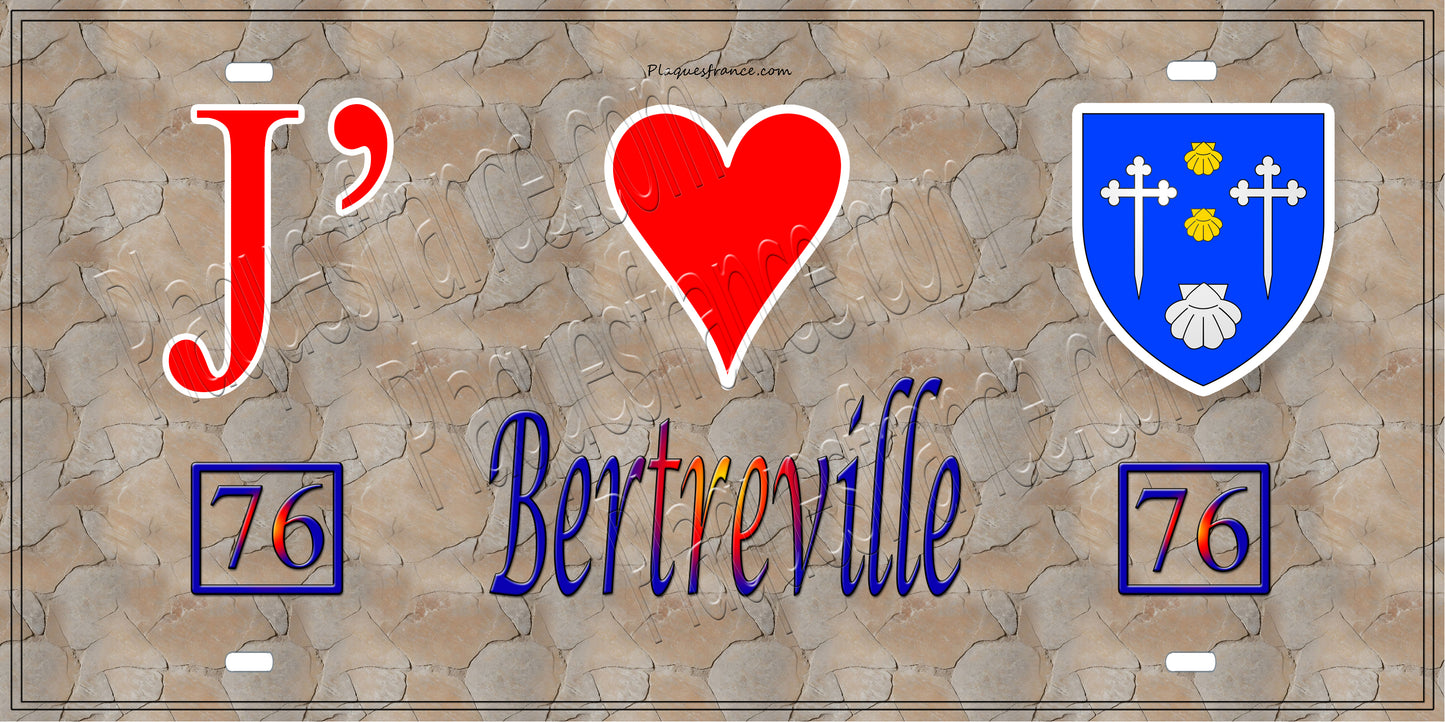 Plaque métal décorative 15X30 J' ❤️ Bertreville, Seine Maritime (76) antique