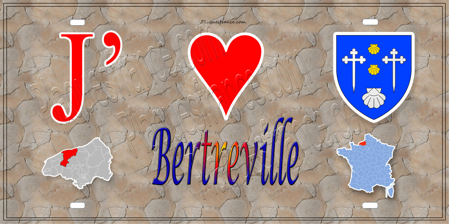Plaque métal décorative 15X30 J' ❤️ Bertreville, Seine Maritime (76) (Copie) antique carte