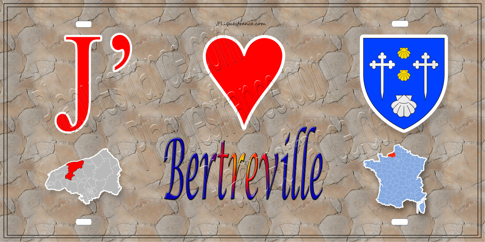 Plaque métal décorative 15X30 J' ❤️ Bertreville, Seine Maritime (76) (Copie) antique carte