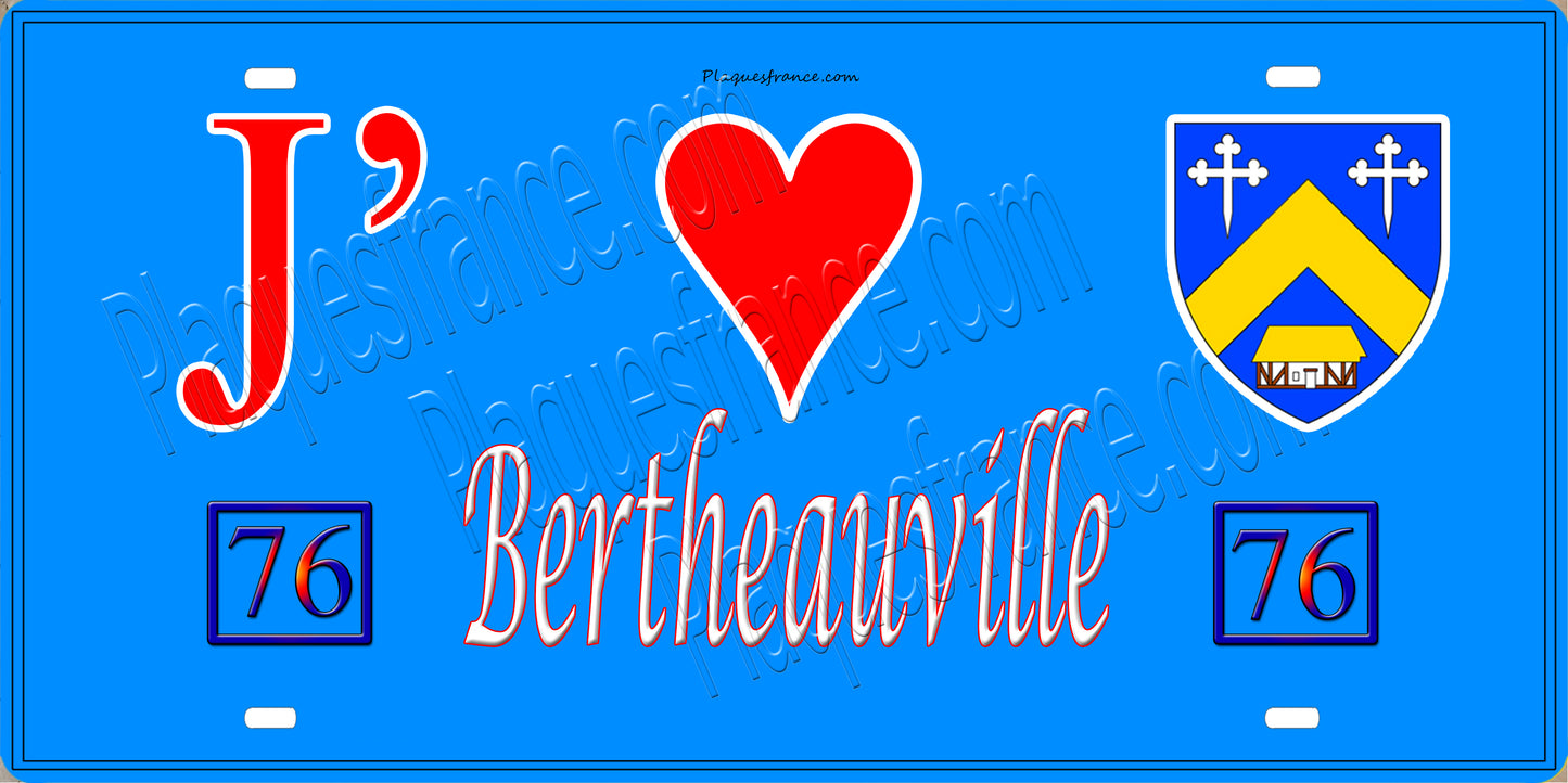 Plaque métal décorative 15X30 J' ❤️ Bertheauville, Seine Maritime (76) bleu