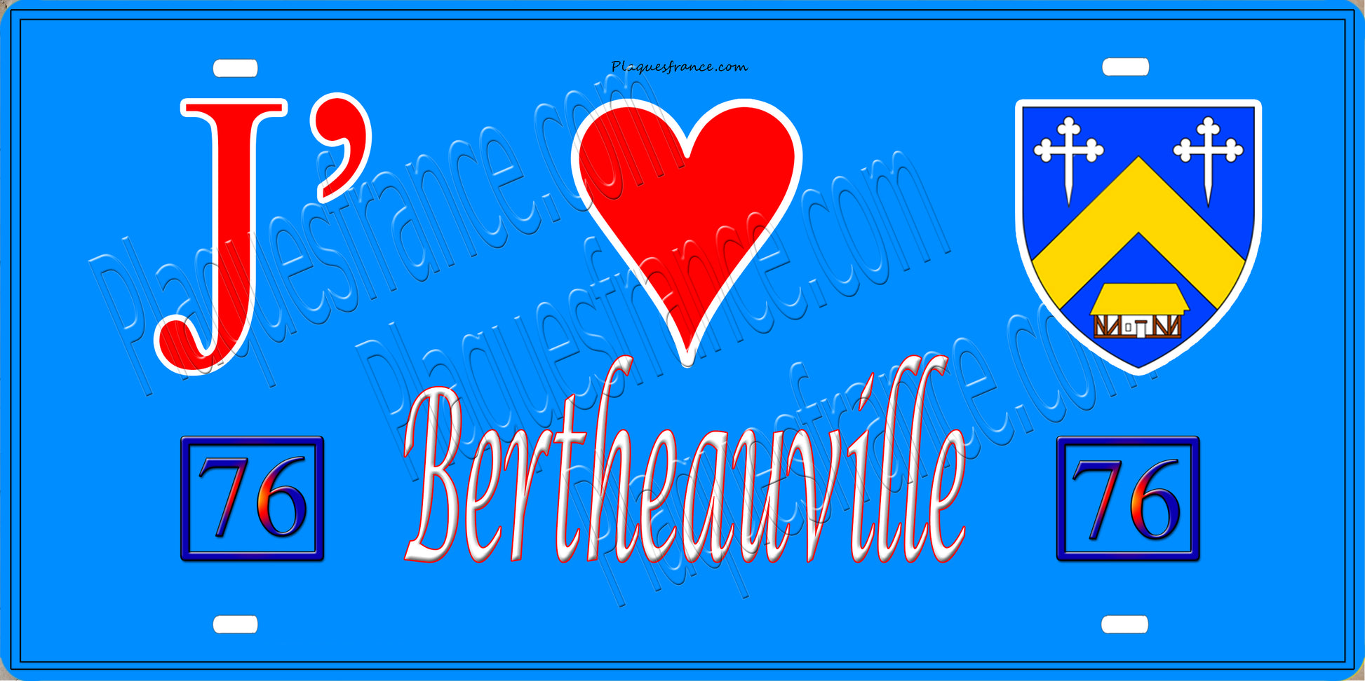 Plaque métal décorative 15X30 J' ❤️ Bertheauville, Seine Maritime (76) bleu