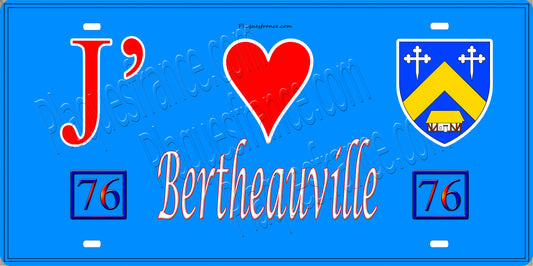 Plaque métal décorative 15X30 J' ❤️ Bertheauville, Seine Maritime (76) bleu