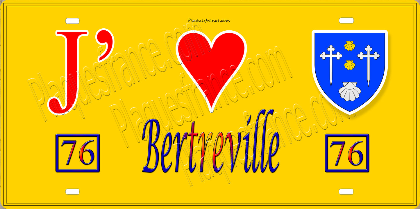 Plaque métal décorative 15X30 J' ❤️ Bertreville, Seine Maritime (76) jaune