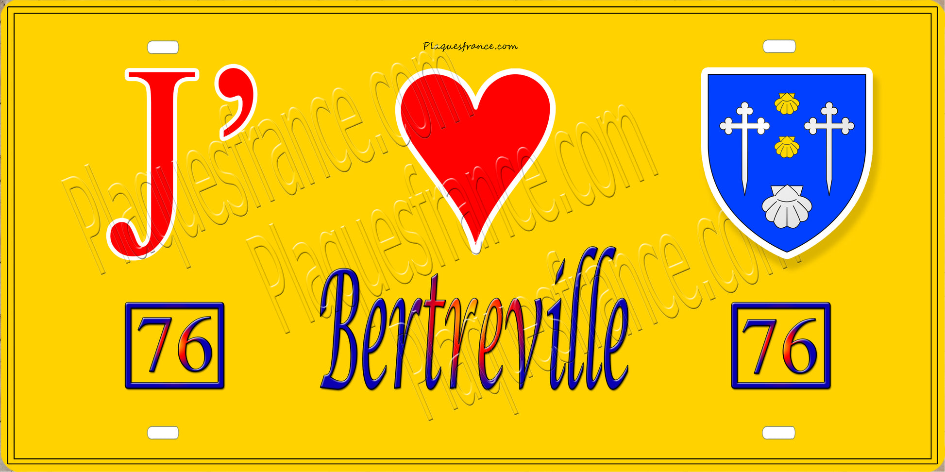Plaque métal décorative 15X30 J' ❤️ Bertreville, Seine Maritime (76) jaune