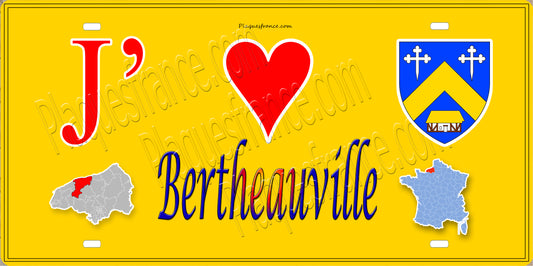 Plaque métal décorative 15X30 J' ❤️ Bertheauville, Seine Maritime (76) jaune carte