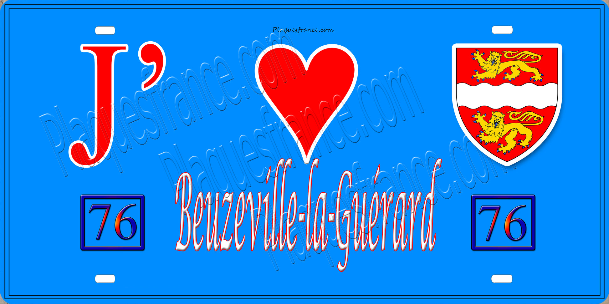 Plaque métal décorative 15X30 J' ❤️ Beuzeville-la-Guérard, Seine Maritime (76) bleu