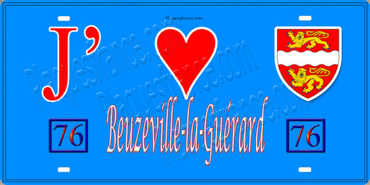 Plaque métal décorative 15X30 J' ❤️ Beuzeville-la-Guérard, Seine Maritime (76) bleu