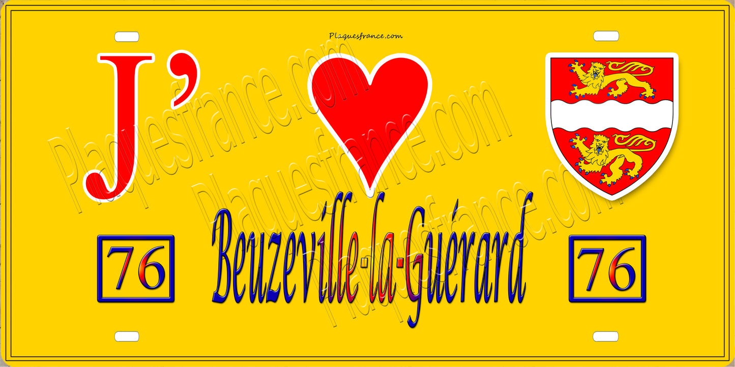 Plaque métal décorative 15X30 J' ❤️ Beuzeville-la-Guérard, Seine Maritime (76) jaune