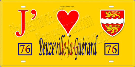 Plaque métal décorative 15X30 J' ❤️ Beuzeville-la-Guérard, Seine Maritime (76) jaune
