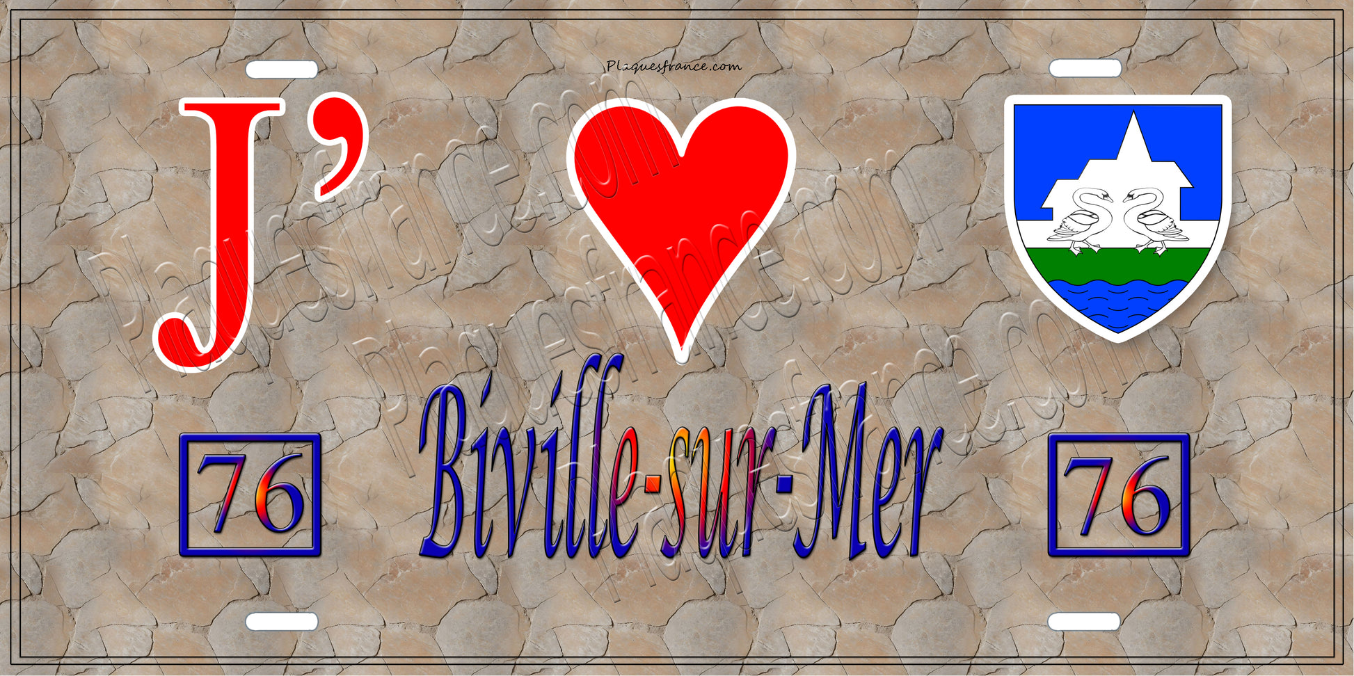 Plaque métal décorative  J' ❤️ Biville-sur-Mer, Seine Maritime (76) antique