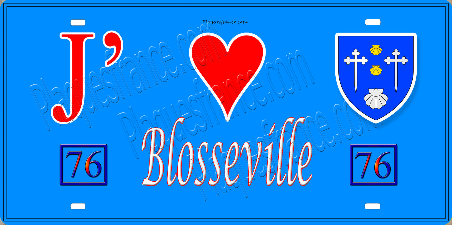 Plaque métal décorative 15X30 J' ❤️ Blosseville, Seine Maritime (76) bleu