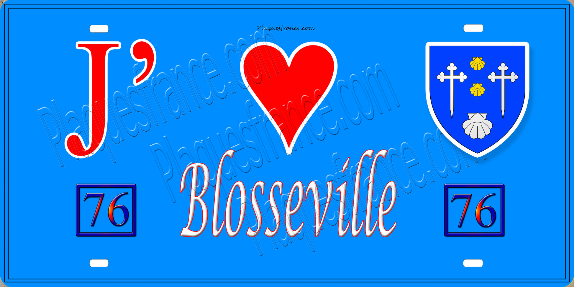 Plaque métal décorative 15X30 J' ❤️ Blosseville, Seine Maritime (76) bleu