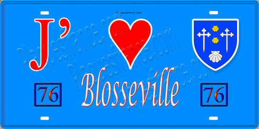 Plaque métal décorative 15X30 J' ❤️ Blosseville, Seine Maritime (76) bleu