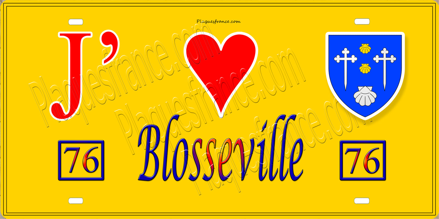 Plaque métal décorative 15X30 J' ❤️ Blosseville, Seine Maritime (76) jaune