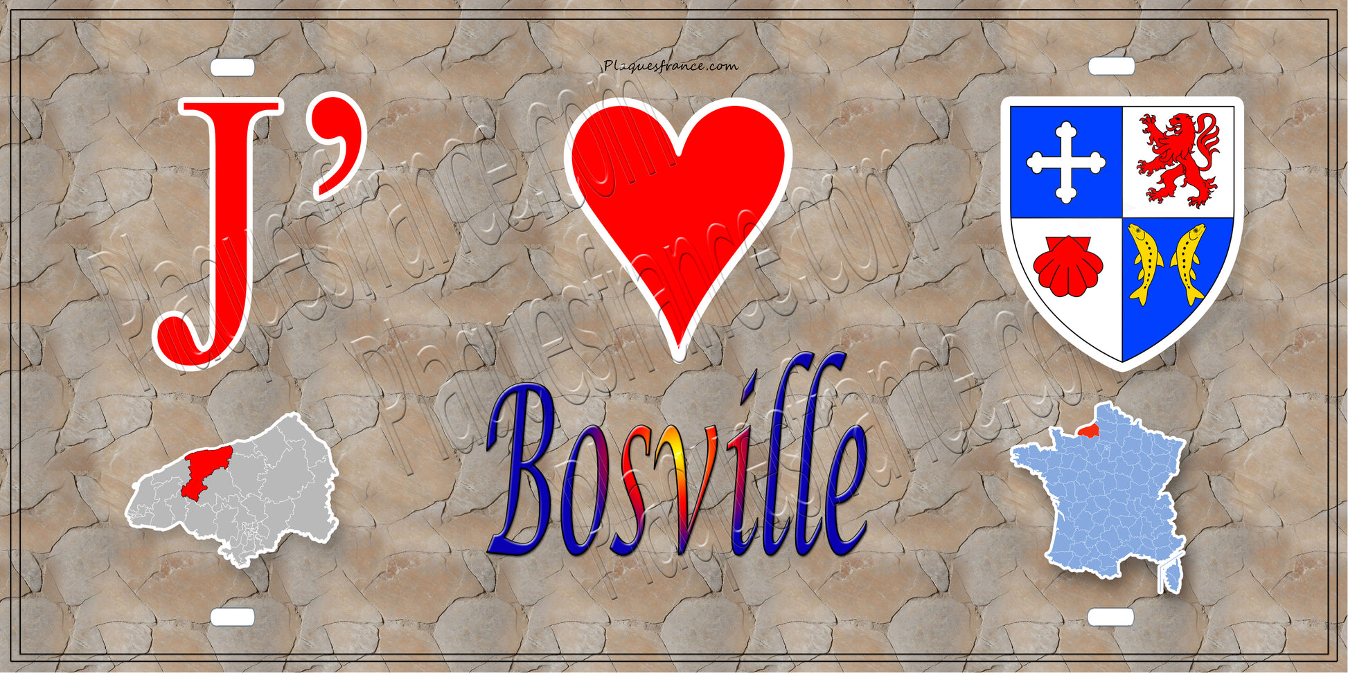 Plaque métal décorative 15X30 J' ❤️ Bosville, Seine Maritime (76)