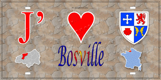 Plaque métal décorative 15X30 J' ❤️ Bosville, Seine Maritime (76)