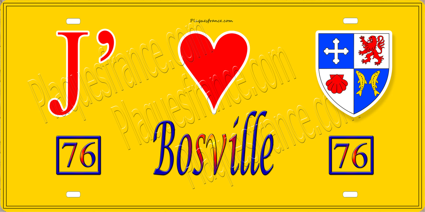 Plaque métal décorative 15X30 J' ❤️ Bosville, Seine Maritime (76) jaune
