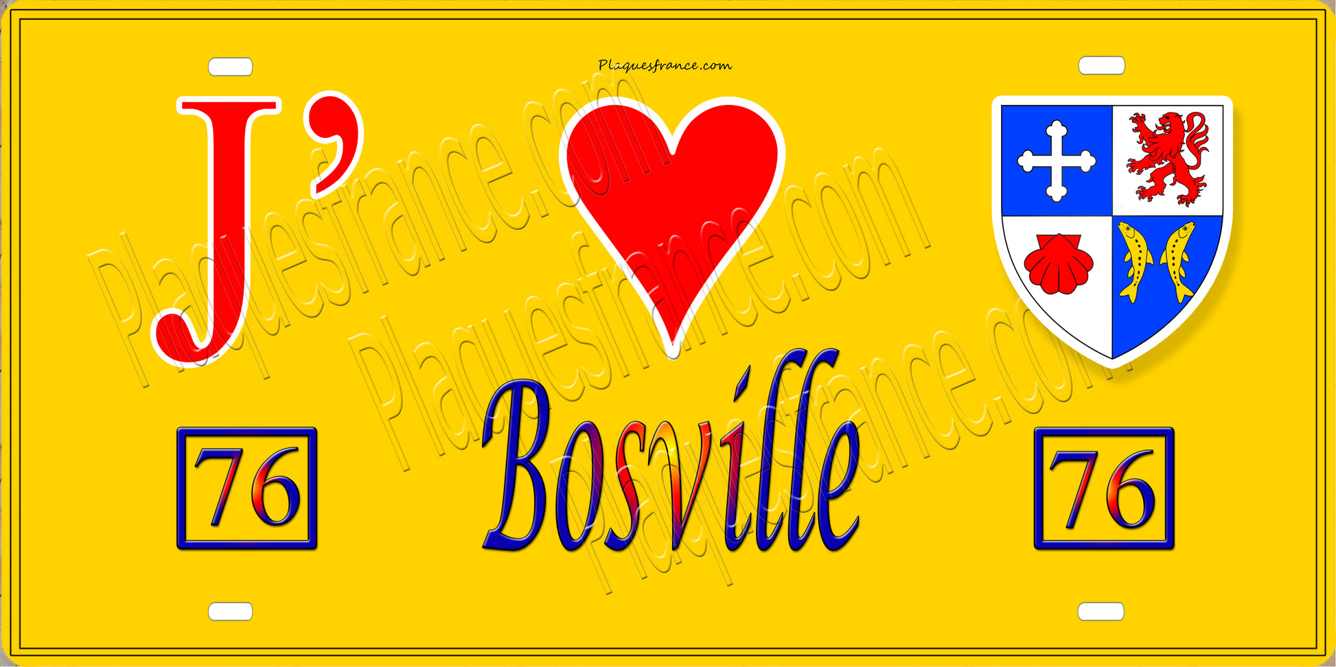 Plaque métal décorative 15X30 J' ❤️ Bosville, Seine Maritime (76) jaune
