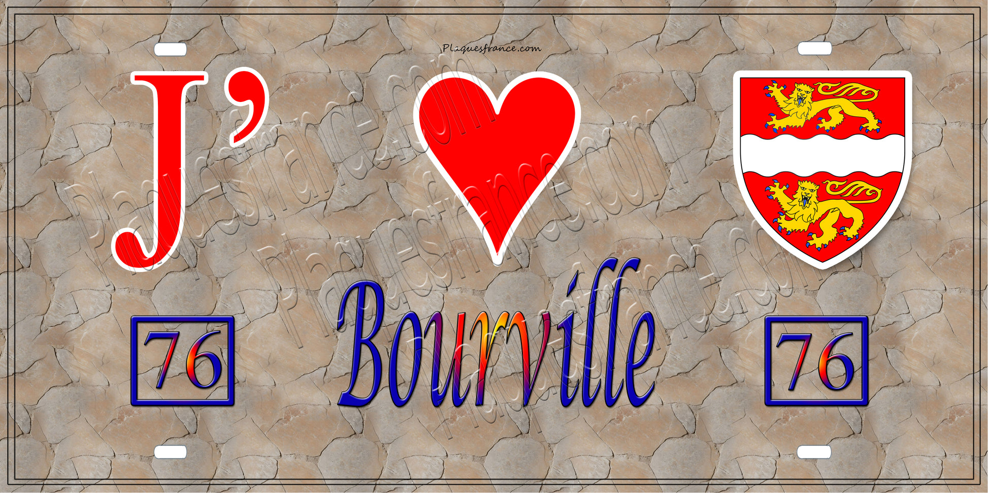 Plaque métal décorative 15X30 J' ❤️ Bourville, Seine Maritime (76) antique