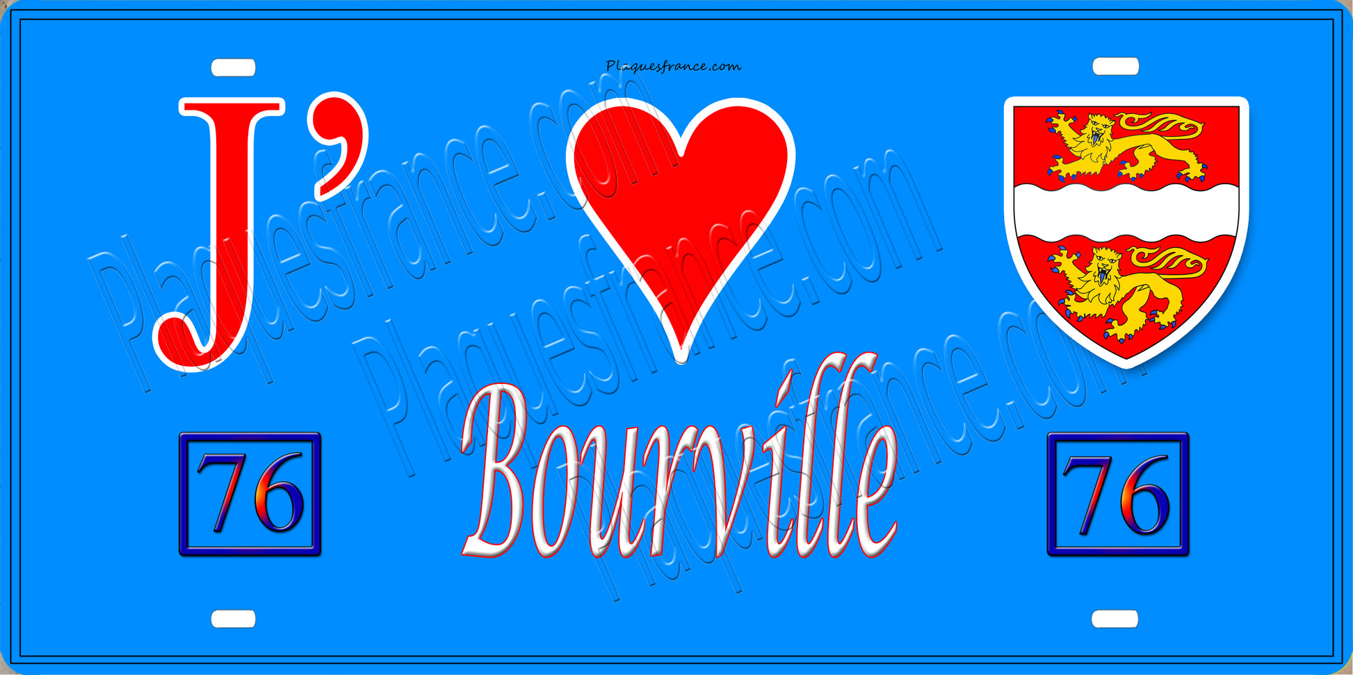 Plaque métal décorative 15X30 J' ❤️ Bourville, Seine Maritime (76) bleu