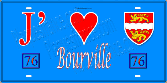 Plaque métal décorative 15X30 J' ❤️ Bourville, Seine Maritime (76) bleu