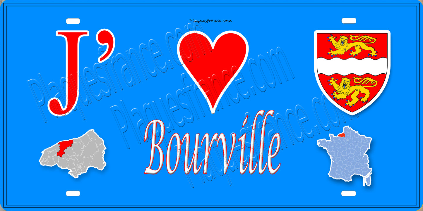 Plaque métal décorative 15X30 J' ❤️ Bourville, Seine Maritime (76) beu carte