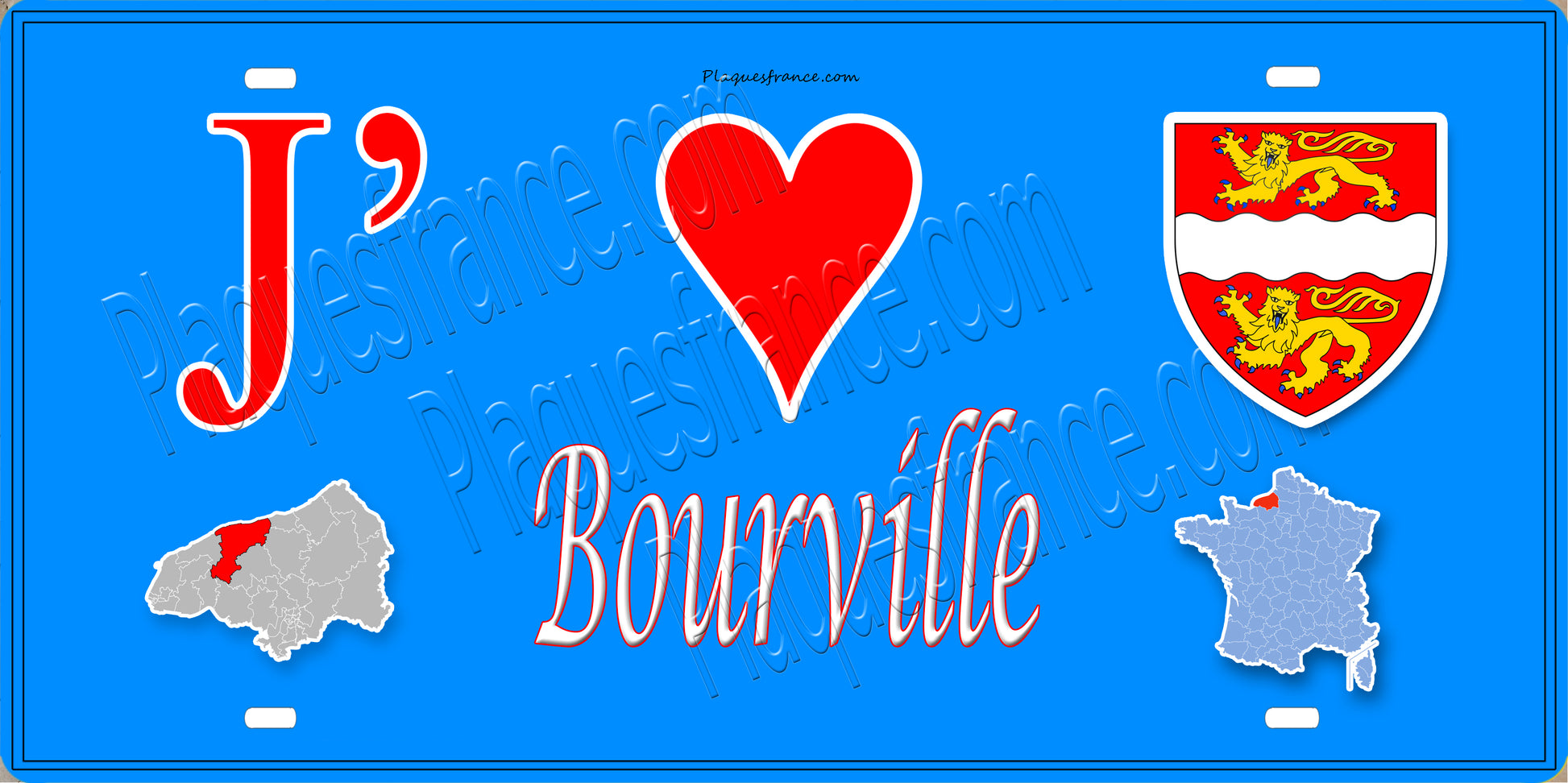 Plaque métal décorative 15X30 J' ❤️ Bourville, Seine Maritime (76) beu carte